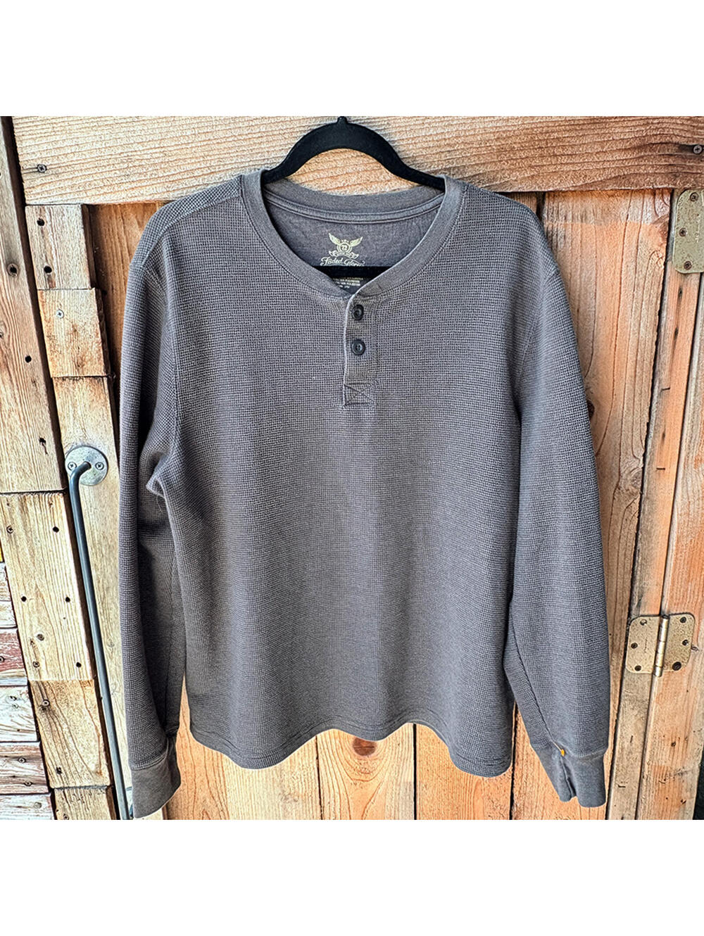 Faded Glory Gray Waffle Knit Long Sleeve Henley Shirt XL/XXL